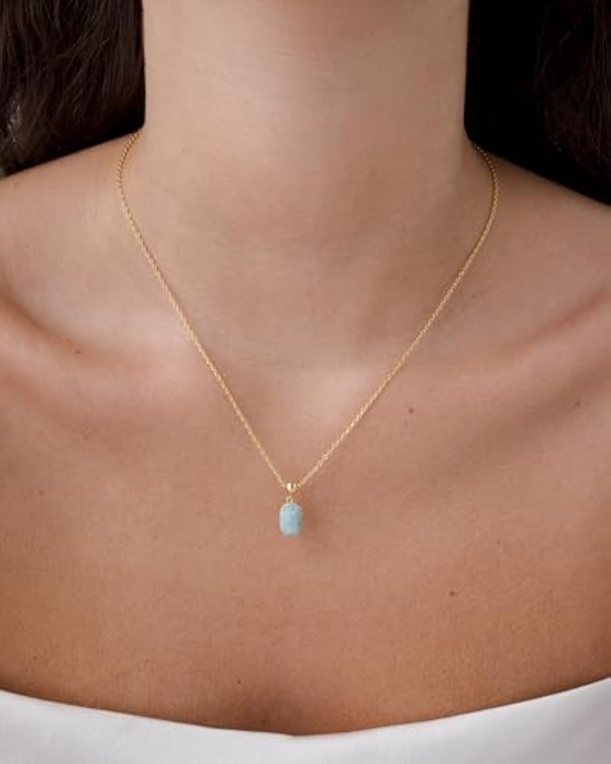 Gemstone Gold Charm Necklace for Women - 14K Gold Plated Adjustable Chain Dainty Pendant Gemstone Necklaces with Cute Charms Set - Hypoallergenic Trendy Healing Crystal Pendants