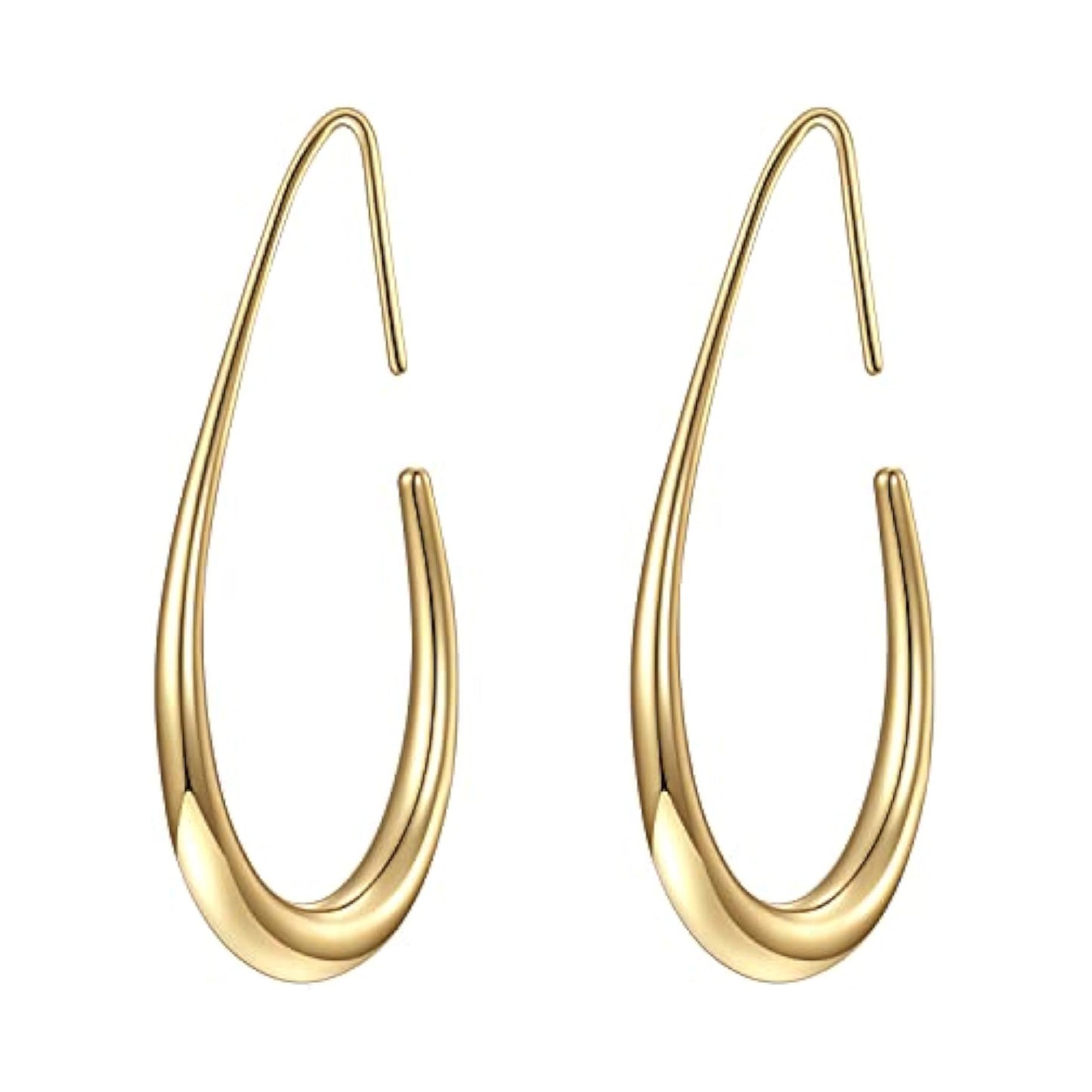 Lightweight Teardrop Hoop Earrings for Women - 14k Gold/White Gold Plated Large Oval Pull Through Hoop Earrings High Polished Statement Jewelry Gift for Women