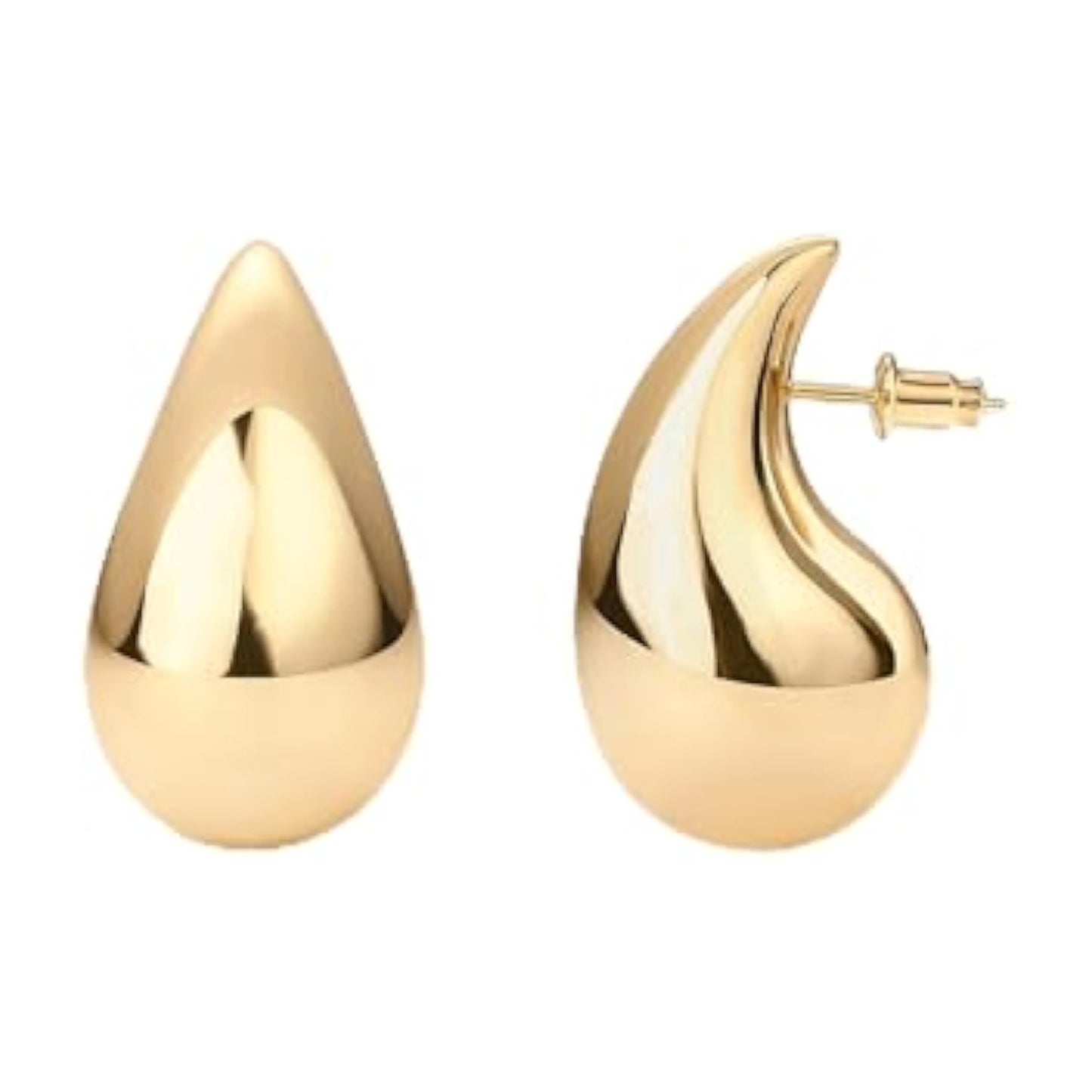 14K Gold Plated 925 Sterling Silver Post Teardrop Chunky Hoop Earrings - Lightweight Drop Earrings for Women - Designer Dupe