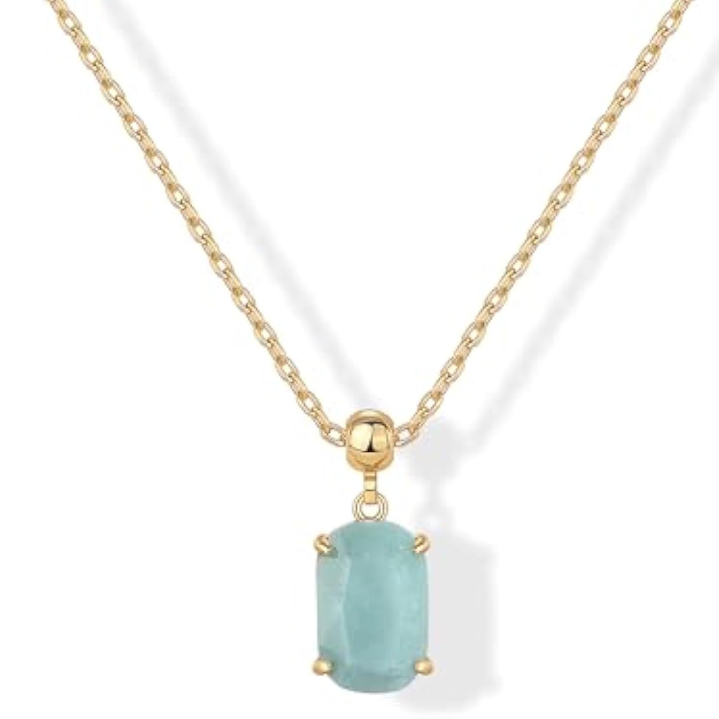 Gemstone Gold Charm Necklace for Women - 14K Gold Plated Adjustable Chain Dainty Pendant Gemstone Necklaces with Cute Charms Set - Hypoallergenic Trendy Healing Crystal Pendants