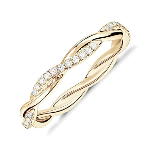14K Gold Plated Cubic Zirconia Twisted Rope Eternity Band for Women