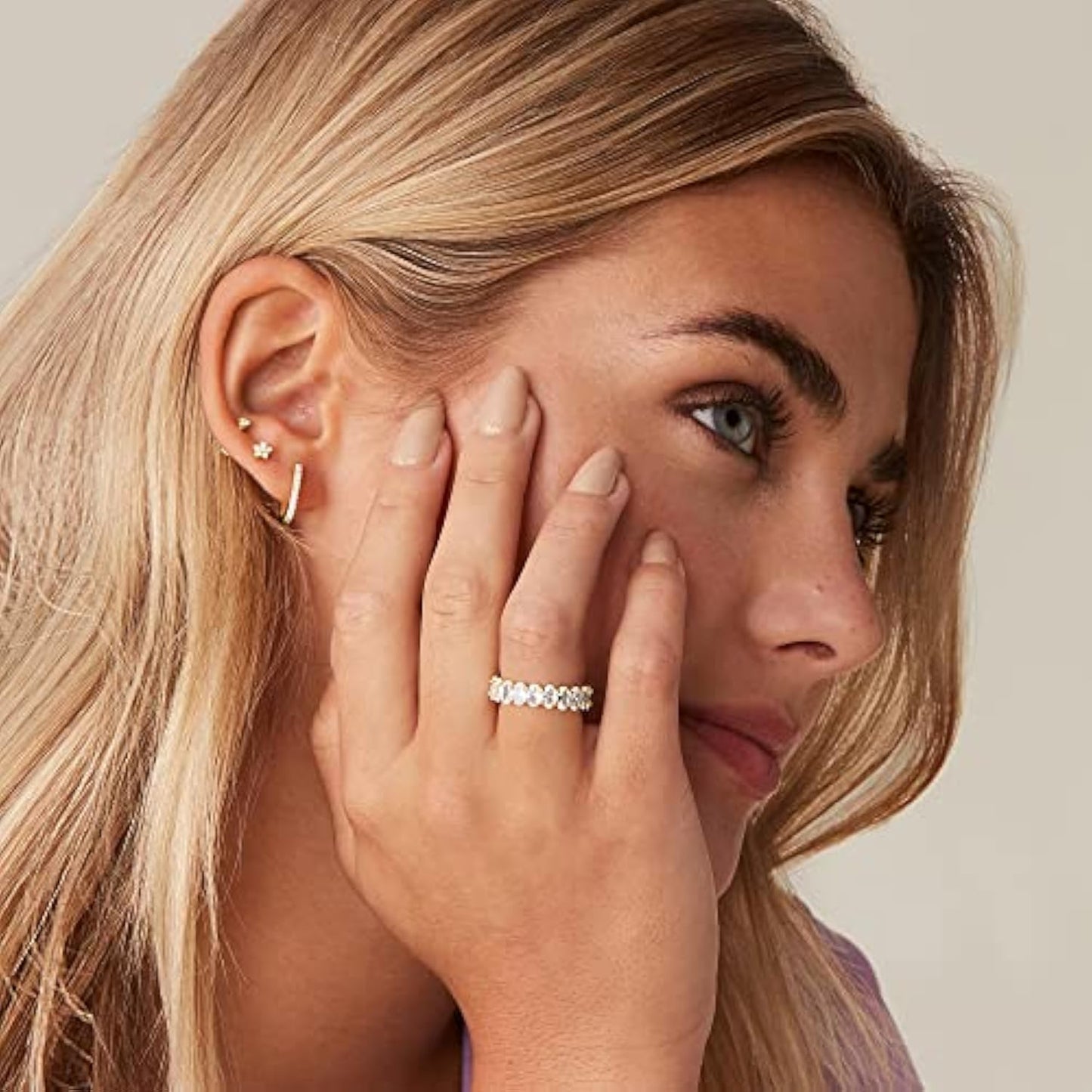 14K Gold Plated Rings - Oval Cubic Zirconia Love Ring and Eternity Ring - 5mm Stackable for Women