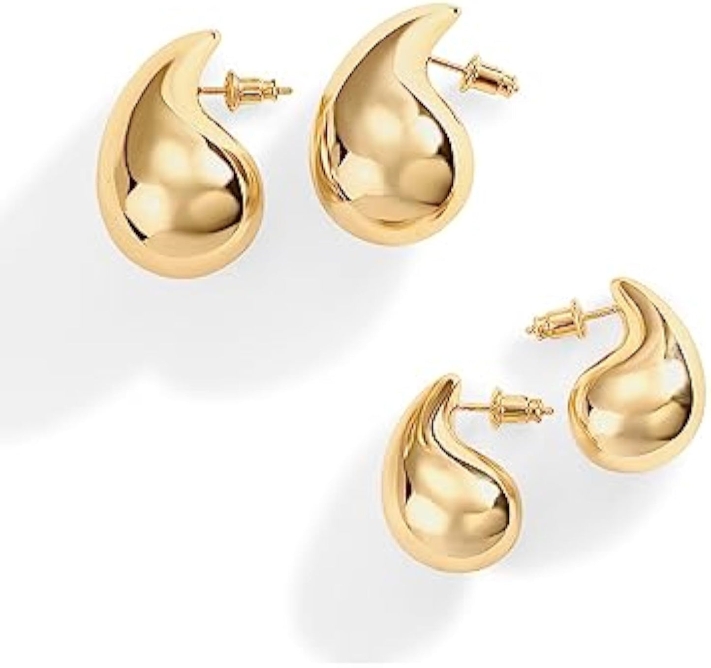 14K Gold Plated 925 Sterling Silver Post Teardrop Chunky Hoop Earrings - Lightweight Drop Earrings for Women - Designer Dupe