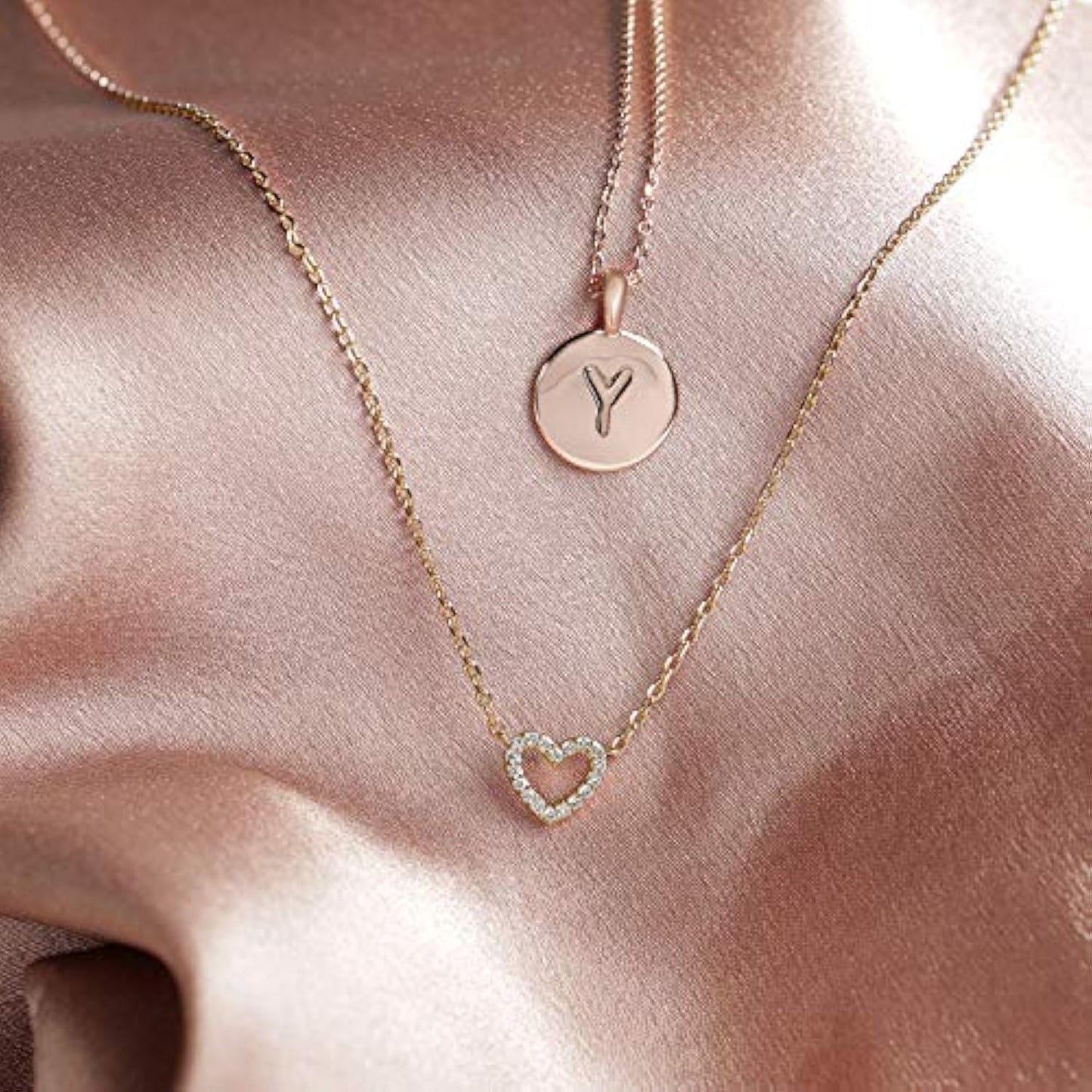 14K Gold Plated Cubic Zirconia Heart Necklace | Cute Dainty Love Pendant Necklaces for Women