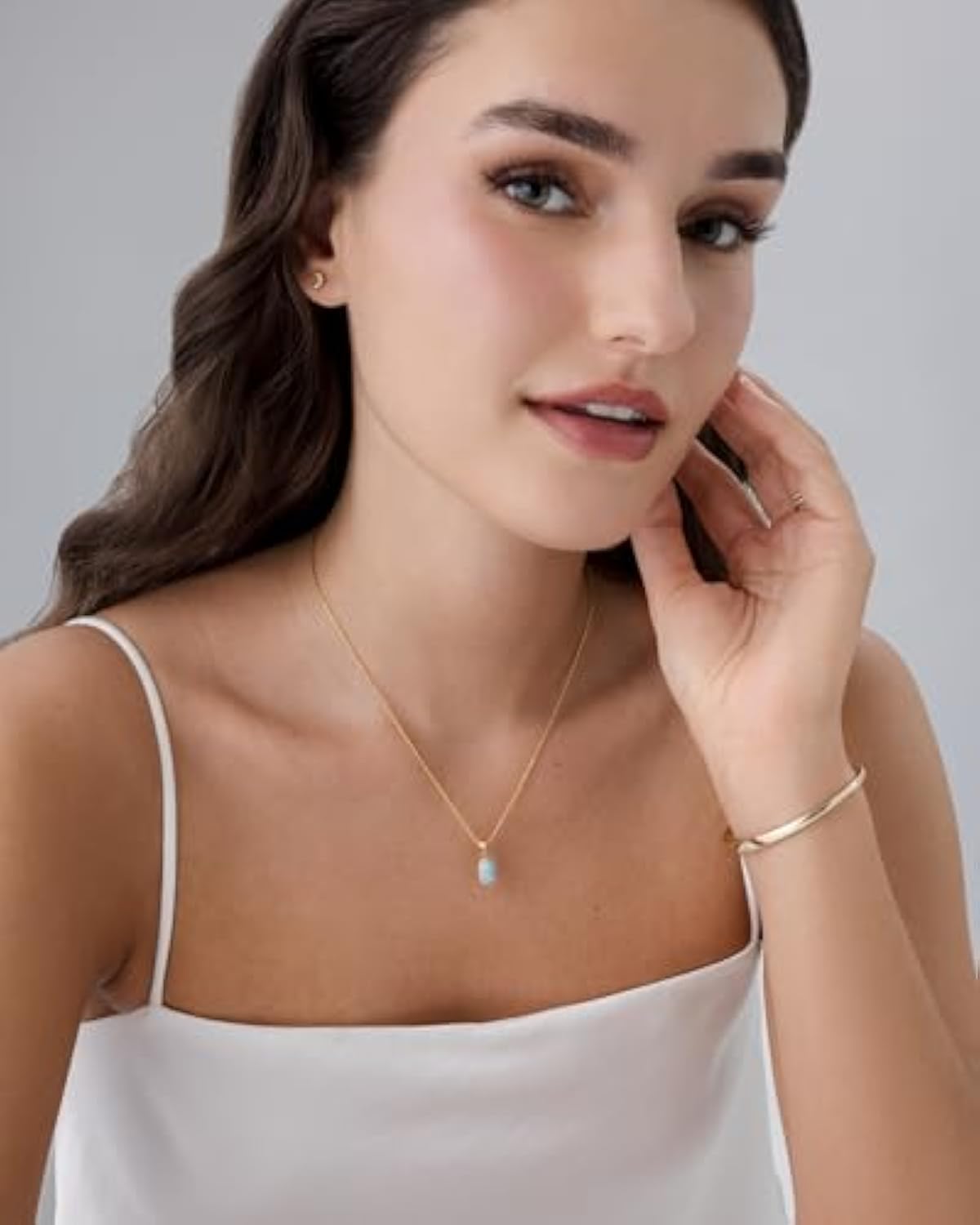 Gemstone Gold Charm Necklace for Women - 14K Gold Plated Adjustable Chain Dainty Pendant Gemstone Necklaces with Cute Charms Set - Hypoallergenic Trendy Healing Crystal Pendants