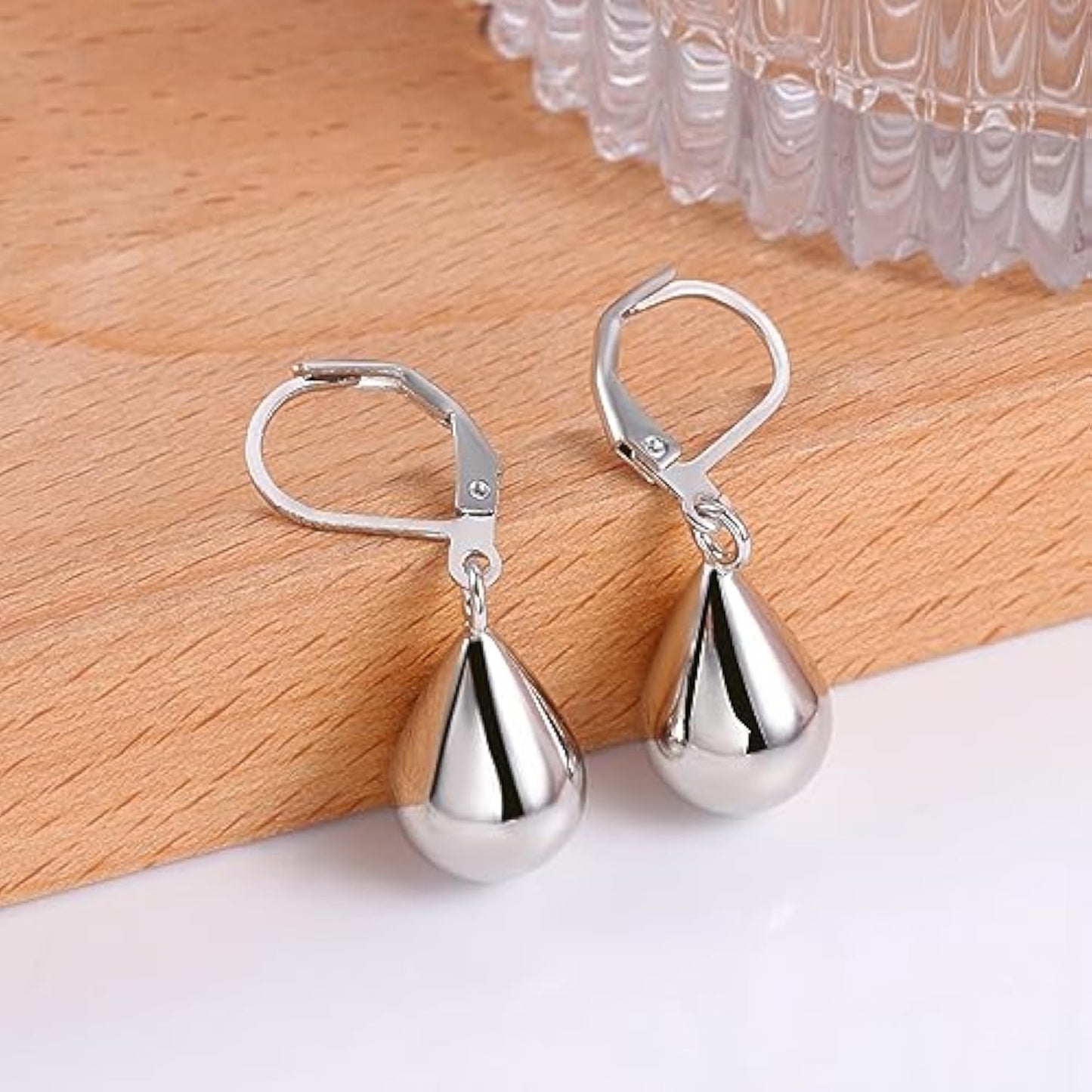 925 Sterling Silver Teardrop Leverback Earrings for Women Girls Waterdrop Tear Drop Dangle Earrings Jewelry Hypoallergenic Silver Teardrop Leverback Dangle Earring for Women